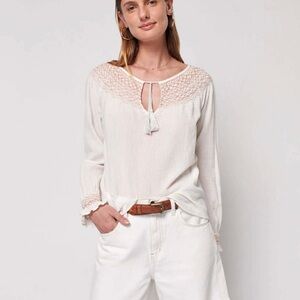 Faherty Laura Embroidered Organic Cotton Top in Whisper White S